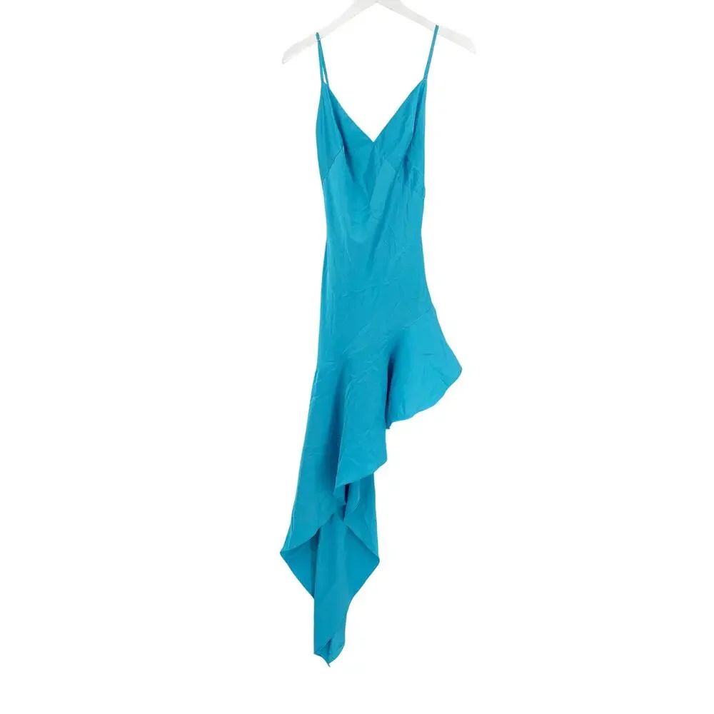 MAC DUGGAL Dress Size 2 Evening Gown NEW Cocktail Blue Silky Hi Low Ruffle Hem - Picture 3 of 5